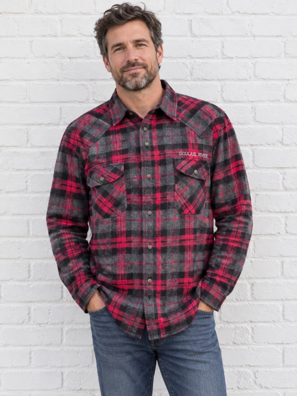 GOULAIS RIVER Red Black Plaid Flannel Shirt Cotton Blend Mens XL